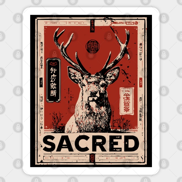Sacred Deer Monochrome Nature Print Sticker by TuncGK